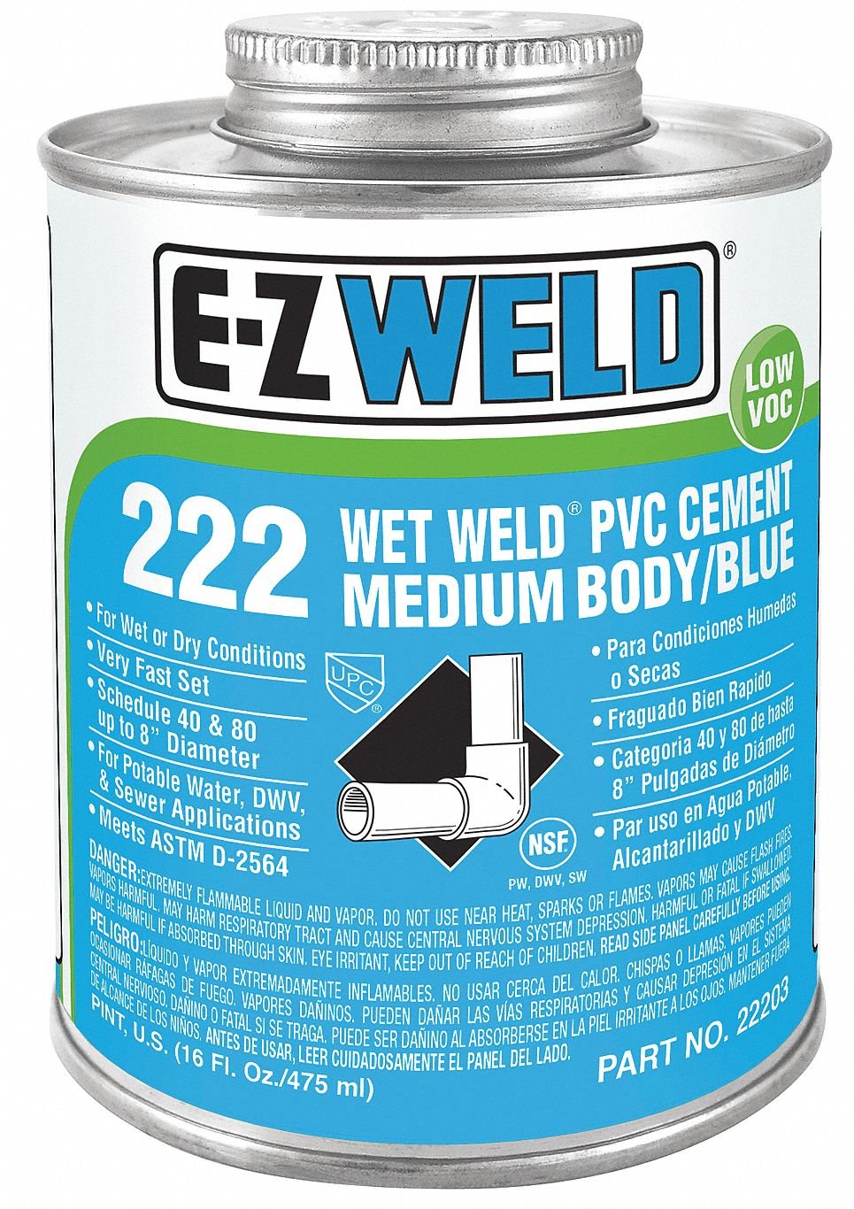 E-Z WELD – Wet Weld PVC Cement Medium Body 222 for use on pipe and fittings 120ML – EZ22201