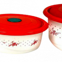 HomeStyle 3PCS Round Bowl Set | Set of 3 Nesting Bowls For Food Prep | Plastic Storage Mixing Bowls With Lids | Serving Salad Bowl With Lid | Coloured, Microwave Safe Bowls W/Locking Lid White with Red Cover IN24863