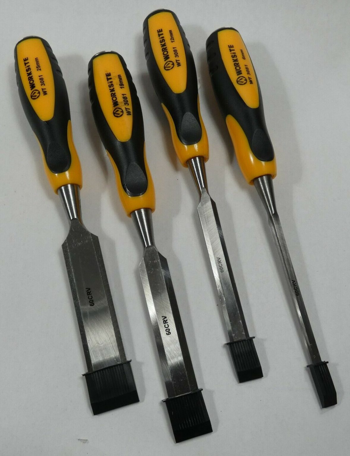 "Worksite 4PCS Wood Chisel Set Fiberglass Handle Sizes 6,12,19,25mm