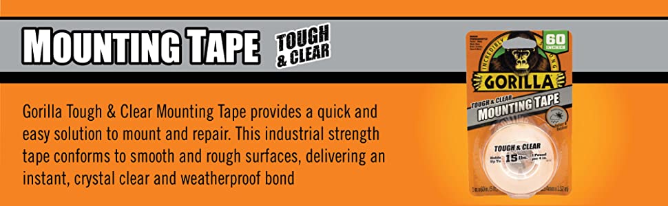 Gorilla Tough & Clear Double Sided Mounting Tape – Weatherproof, 1 In X 60 In, Clear