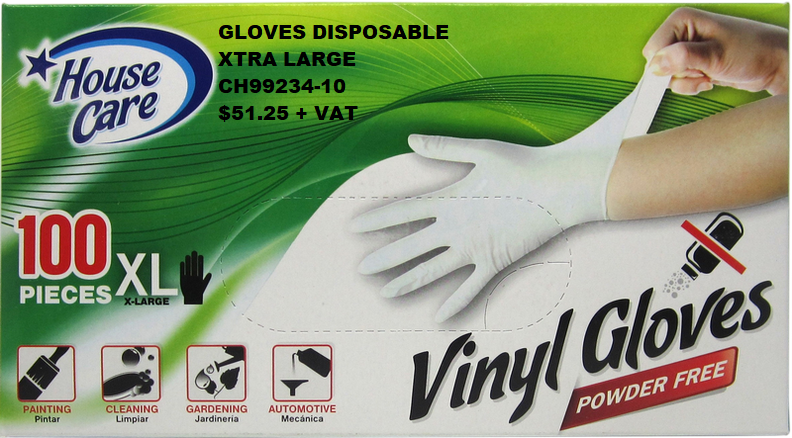 House Care, Vinyl, Powder Free, Disposable Gloves Extra-Large CH99234-10