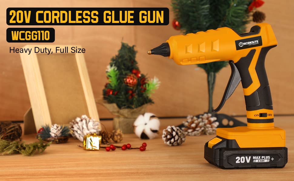 Hot Glue Gun, 20Volts Cordless Glue Gun Full Size with 12 Pieces Glue  Sticks for Arts & Crafts & DIY, 2.0 Ah Li-ion Battery and Charger Included.  Suitable For the Professional Tradesman