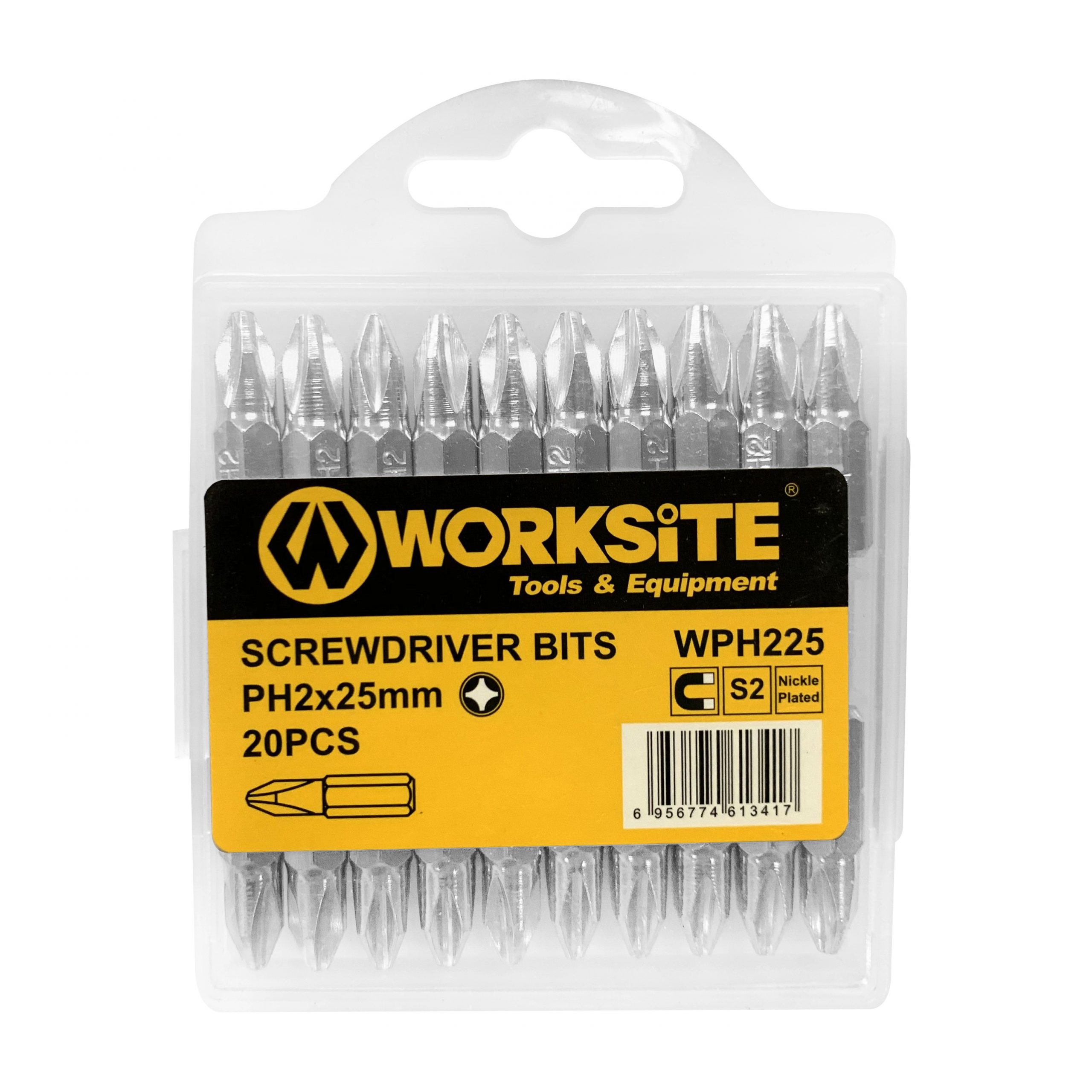 WORKSITE 20Pcs Screwdriver Bit Set.  Screwdriver Bit PH2 Screwdriver Bit Set With Tough Case. Bits Are Impacted Ready. Suitable For Both Hand Tools And Electric Tools. WPH255