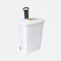 HOMESTYLE ESSENTIAL 53 Litre Plastic Laundry Basket with Wheel, Lid and Handle. Designed With Smooth-Gliding Thermo-Rubber Wheels, White, Ventilated Design.  IN94467