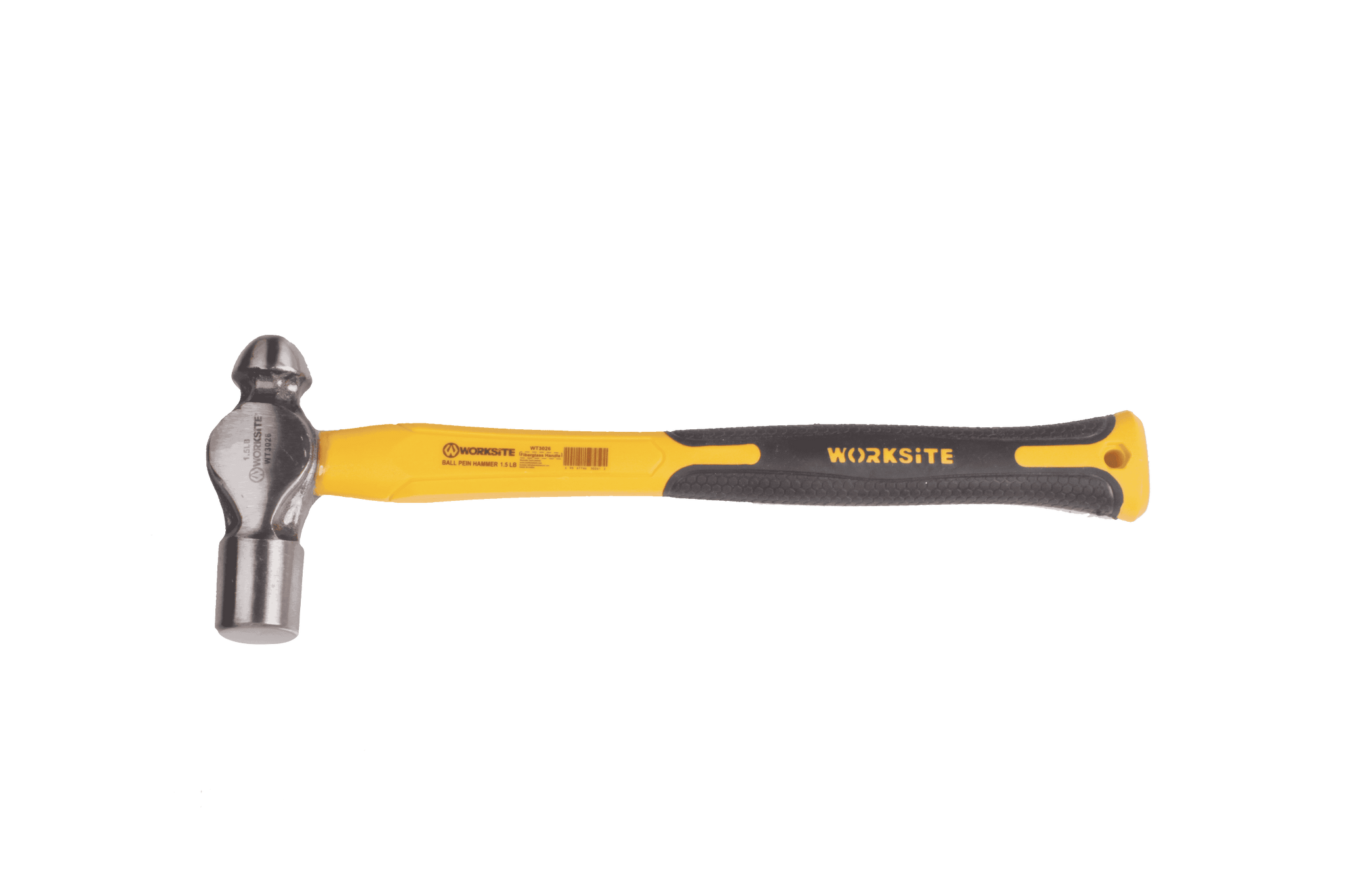 Worksite Ball Pein Hammer with Ergonomic fiberglass handle, 1LB, Forged steel head for superior strength and durability. Unified fiberglass handle fixed with epoxy resin. Fiberglass core adds strength and help reduce vibrations. -WT3025